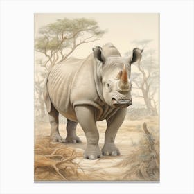 Rhino In The Savannah Landscape 1 Canvas Print