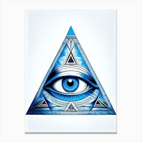 Eye Of Providence, Symbol, Third Eye Blue & White 1 Canvas Print