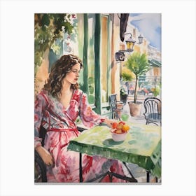 At A Cafe In Izmir Turkey Watercolour Canvas Print