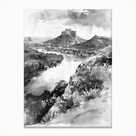 Mount Bonnell Austin Texas Black And White Watercolour 2 Canvas Print