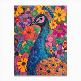 Floral Colourful Peacock Portrait 1 Canvas Print