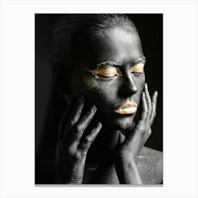 Black Woman With Gold Makeup 1 Canvas Print