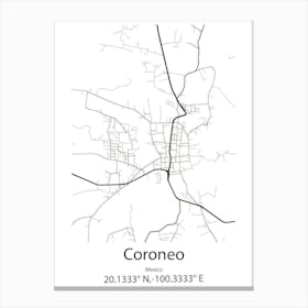 Coroneo,Mexico Minimalist Map Canvas Print