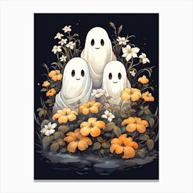 Cute Bedsheet Ghost, Botanical Halloween Watercolour 96 Canvas Print