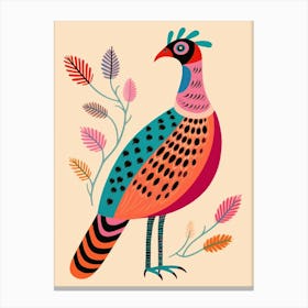 Pink Scandi Pheasant 7 Canvas Print