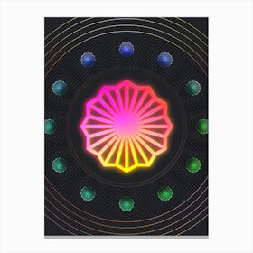 Neon Geometric Glyph in Pink and Yellow Circle Array on Black n.0121 Canvas Print