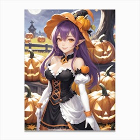 Sexy Girl With Pumpkin Halloween Painting (6) Canvas Print