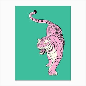 Tiger In Light Pink And Green Canvas Print