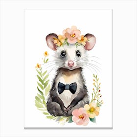 Baby Opossum Flower Crown Bowties Woodland Animal Nursery Decor (20) Result Canvas Print