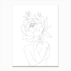 Minimal Line Art Woman Flower Head Canvas Print