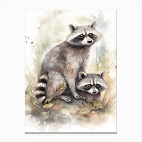 A Raccoons Watercolour Illustration Storybook 3 Canvas Print