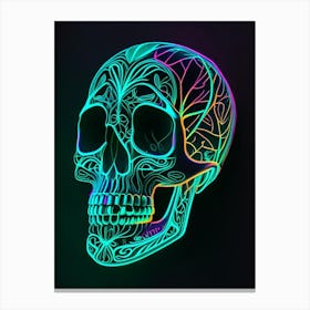 Skull With Neon Accents 2 Line Drawing Canvas Print