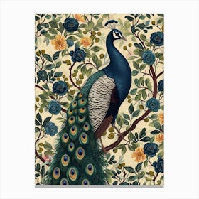 Sepia Blue Peacock Floral Wallpaper Canvas Print