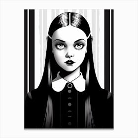 Portrait Of Wednesday Addams Line Art Dark 9 Fan Art Canvas Print
