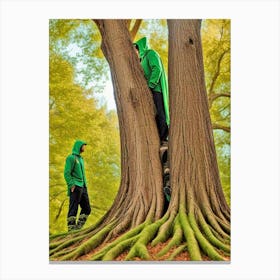 Two Men Climbing A Tree Canvas Print