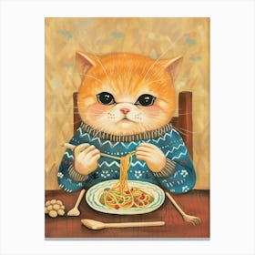 Tan Cat Pasta Lover Folk Illustration 3 Canvas Print
