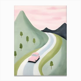 Pink Car On The Road Canvas Print