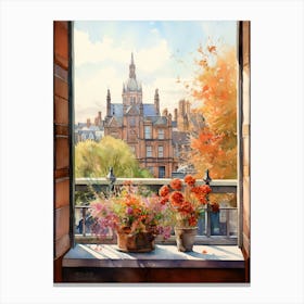 Window View Of Dublin Ireland In Autumn Fall, Watercolour 1 Canvas Print