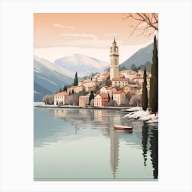 Vintage Winter Travel Illustration Lake Como Italy 3 Canvas Print