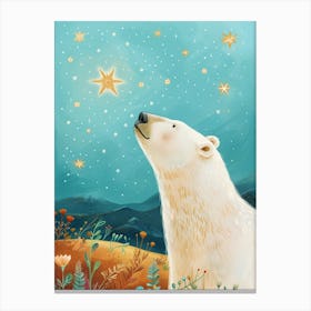 Polar Bear Looking At A Starry Sky Storybook Illustration 4 Canvas Print