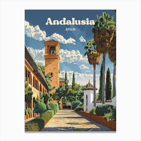 Andalusia Spain Retro Digital Travel Art Canvas Print