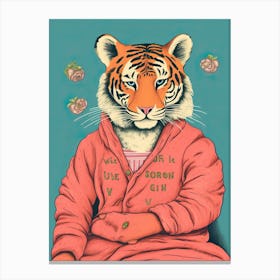 Tiger Illustrations Wearing Pyjamas 4 Canvas Print