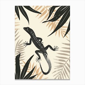 Lizard And The Leaves Black Block Colour Canvas Print