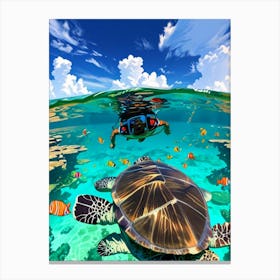 Scuba Diving With Turtle And Fish Canvas Print