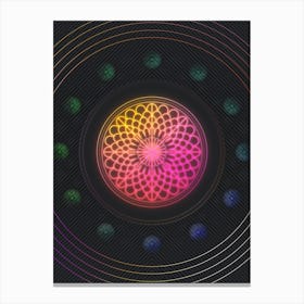 Neon Geometric Glyph in Pink and Yellow Circle Array on Black n.0025 Canvas Print