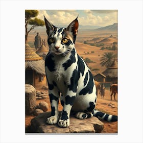 Curios Cow Cat In A Village Canvas Print