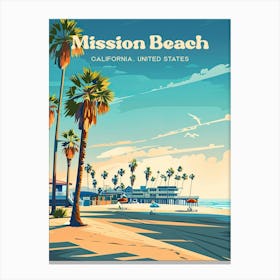 Mission Beach California Summer Travel Illustration Canvas Print