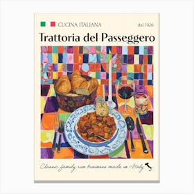 Trattoria Del Passeggero Trattoria Italian Poster Food Kitchen Canvas Print