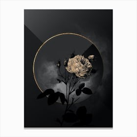 Shadowy Vintage White Provence Rose Botanical in Black and Gold Canvas Print