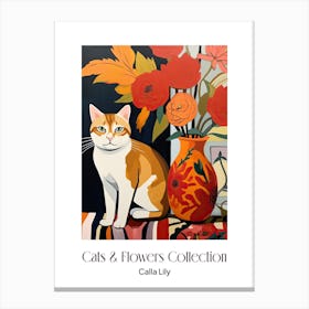 Cats & Flowers Collection Calla Lily Flower Vase And A Cat, A Painting In The Style Of Matisse 3 Canvas Print