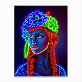 Neon Girl With Flowers Canvas Print