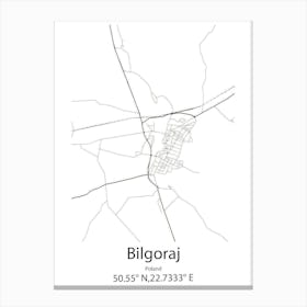 Bilgoraj,Poland Minimalist Map Canvas Print