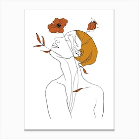 Woman Portrait Monoline Minimalist Hand Drawing Boho Illustration (6) Canvas Print