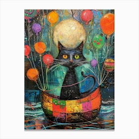 Black Cat In A Boat Canvas Print