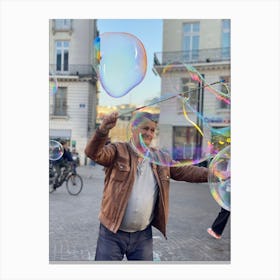 Old Man Blowing Soap Bubbles Canvas Print