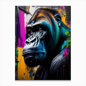 Gorilla In Front Of Graffiti Wall Gorillas Bright Neon 1 Canvas Print