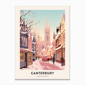 Vintage Winter Travel Poster Canterbury United Kingdom 2 Canvas Print