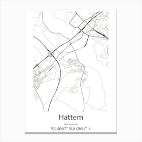 Hattem,Netherlands Minimalist Map Canvas Print