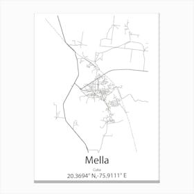 Mella,Cuba Minimalist Map Canvas Print