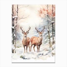 Winter Watercolour Deer 5 Canvas Print