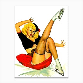 Sexy Pin Up Girl Clumsy On Ice Canvas Print