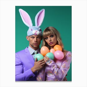 Couple In Colorful Easter Bunny Costumes Canvas Print