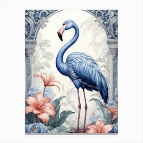 Floral Blue Flamingo Painting (8) Canvas Print