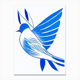 Dove Symbol Blue And White Line Drawing Canvas Print