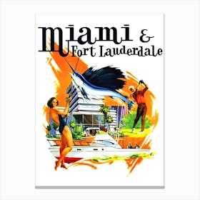 Miami And For Laurdale, Collage Of Tourist Attractions Canvas Print