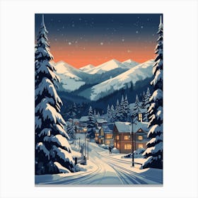 Winter Travel Night Illustration Whistler Canada 2 Canvas Print